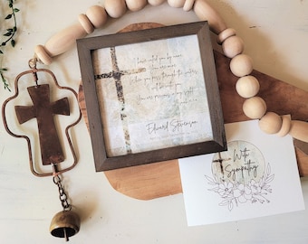 Personalizable Memorial Painting (5.75"), Spinning 30" Cross Chime & Card, Isaiah 43:1-4 Christian Gift