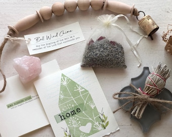 Home Blessing / House Warming Gift Set: Sage Smudge, Rose Quartz, Mini Chime, Lavender Sachet