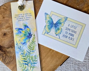 Teacher Gift Personalizable: Butterfly Bookmark & Personalized Greeting Card, Optional Bell