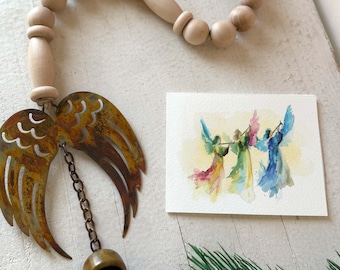 Angel Wings 30" Bell Chime Ornament, Christmas Gift with Personalized Card