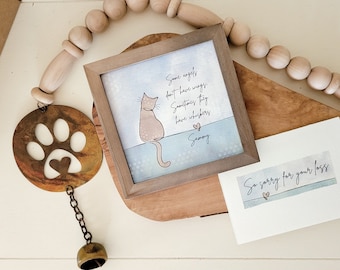 LOSS OF CAT sympathy gift, 30" chime + painting + gift card, Cat memorial gift, some angels don't have wings, sometimes they have whiskers