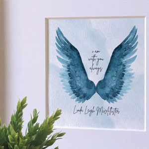 I AM WITH you always sympathy gift, personalized angel wings painting, memorial for loss of mother father parent, 5" painting in 10" frame