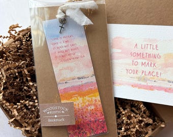 Personalizable Bible Verse / Scripture Watercolor Art Bookmark & Personalized Greeting Card, Faith Based Gift Set