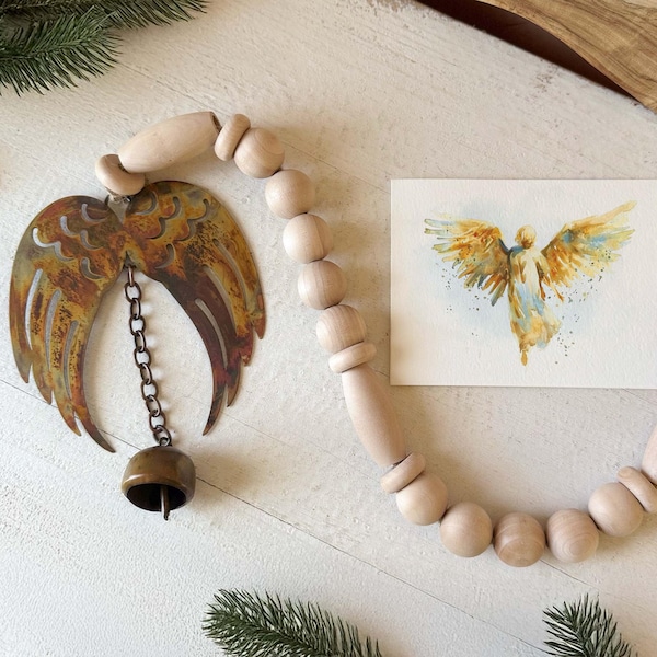 Angel Wings 30" Bell Chime Ornament, Christmas Gift with Personalized Card