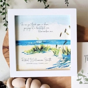 PERSONALIZED BEACH watercolor sympathy gift, Coastal | Ocean | Nautical memorial loss of father mother grandparent, 5.5&quot; framed