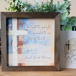 MEMORIAL GIFT, typography cross painting, Christian religious sympathy gift, 2 Timothy 4:7 I have fought the good fight, loss of loved one
