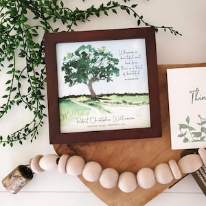 PERSONALIZED OAK TREE watercolor sympathy gift, memorial for loss of father grandfather brother, a trail of beautiful memories, 5.5" framed