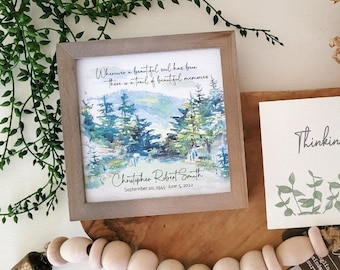 Personalizable Mountain Watercolor Memorial Painting (5.75"Framed) & Card, Optional Bell Chime, Sympathy Gift