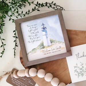 PERSONALIZED LIGHTHOUSE watercolor sympathy gift, Coastal | Ocean | Nautical memorial loss of father mother grandparent, 5.5&quot; framed