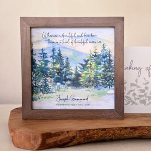 PERSONALIZED MOUNTAIN  MEMORIAL watercolor, sympathy gift for loss of father grandfather brother, a trail of beautiful memories, 5.5" framed
