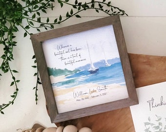 PERSONALIZED SAILBOAT watercolor sympathy gift, Coastal | Ocean | Nautical memorial loss of father mother grandparent, 5.5" framed