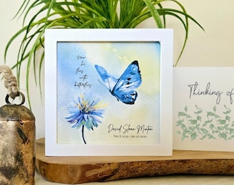 Personalized Butterfly Memorial Painting (5.75") & Card, Now he/she Flies with Butterflies, Optional Chime