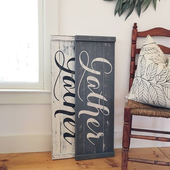Gather Sign Rustic Wood Large Image 0