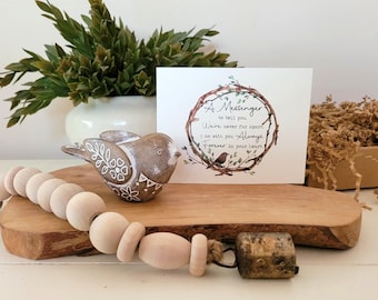 Sympathy Bird Gift Set: Resin Wood Figurine, Bell Chime, Personalized Card, Optional Necklace U