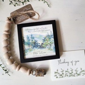 Personalizable Mountain Watercolor Memorial Painting (5.75"Framed) & Card, Optional Bell Chime, Sympathy Gift image 8