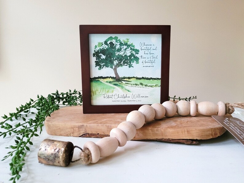 PERSONALIZED OAK TREE watercolor sympathy gift, memorial for loss of father grandfather brother, a trail of beautiful memories, 5.5 framed image 6