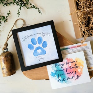 PET LOSS GIFT, Personalized loss of dog or cat memorial / sympathy gift: framed 5.5 painting gift card poem optional chime image 2