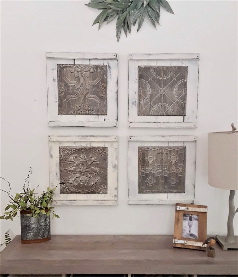 Tin Tile Wall Art 2 4 Pc Set Large Galley Wall Sets Etsy