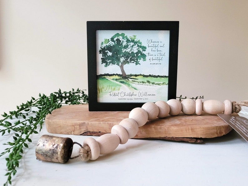 PERSONALIZED OAK TREE watercolor sympathy gift, memorial for loss of father grandfather brother, a trail of beautiful memories, 5.5 framed image 2