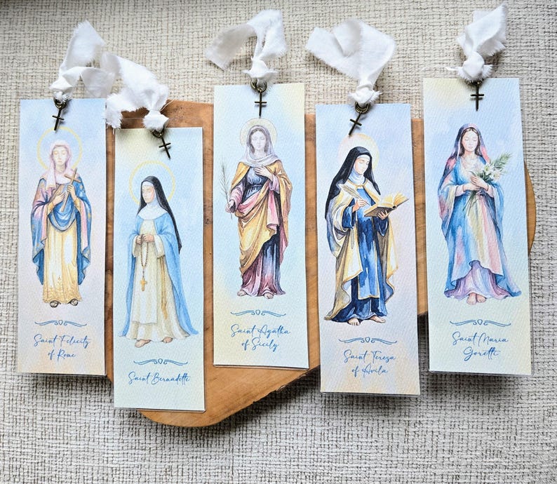 Personalizable Female Patron Saints Watercolor Bookmark & Gift Card ...