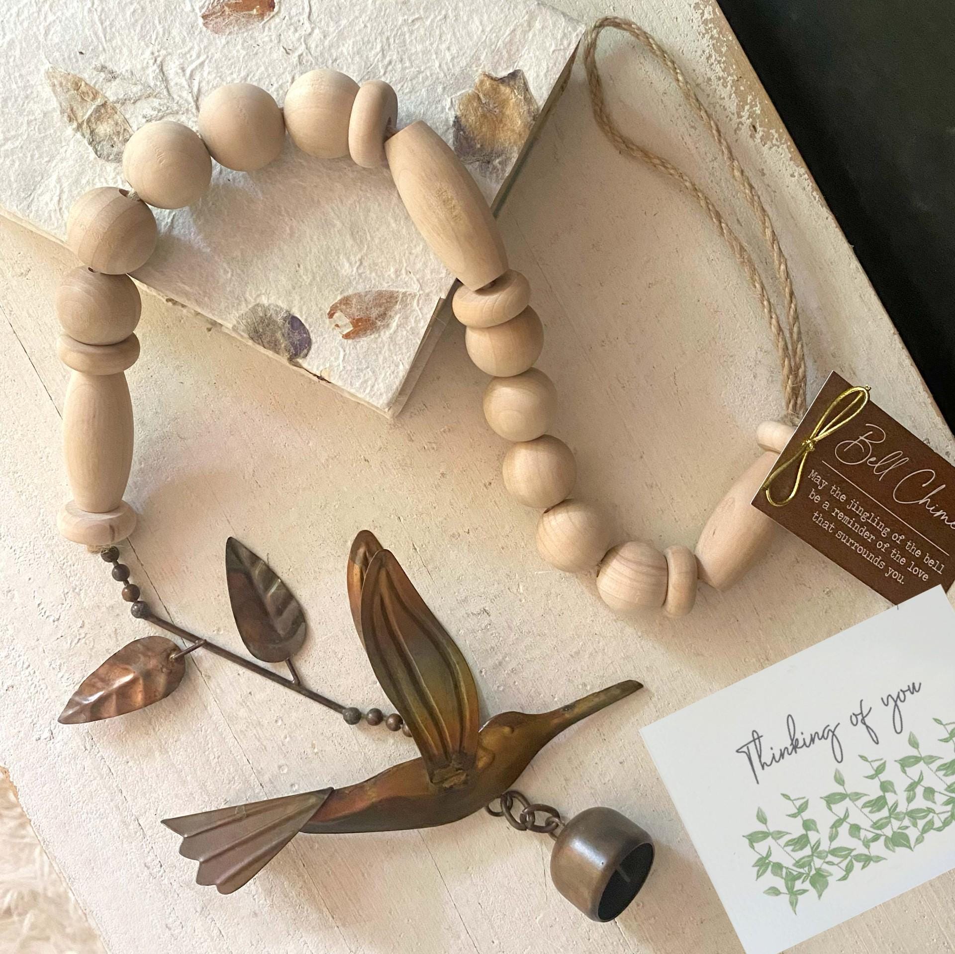 HUMMINGBIRD ORNAMENT bell chime gift + thinking of you personalized gift card, gift for loss of loved one