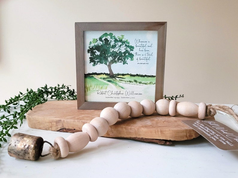 PERSONALIZED OAK TREE watercolor sympathy gift, memorial for loss of father grandfather brother, a trail of beautiful memories, 5.5 framed image 3