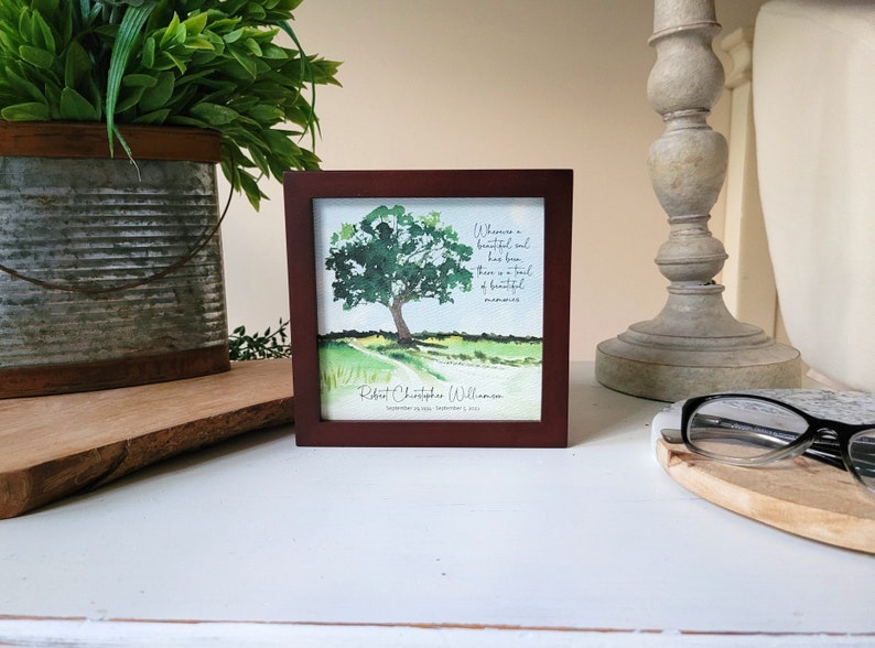 PERSONALIZED OAK TREE watercolor sympathy gift, memorial for loss of father grandfather brother, a trail of beautiful memories, 5.5 framed image 7