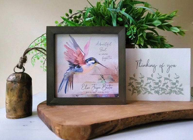 PERSONALIZED HUMMINGBIRD painting sympathy gift, memorial for loss of mother father parent grandparent, a beautiful soul, 5.5 framed image 5