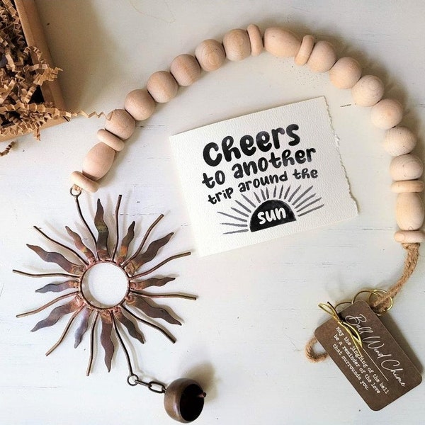 30" Sunburst Bell Chime with Birthday Card, Cheers to Another Trip Around the Sun