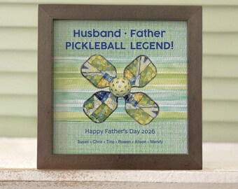 Personalizable Pickleball Painting (5.75"Framed) Gift for Dad + Card, Optional Chime