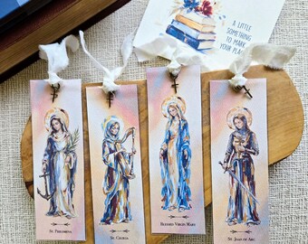 Female Saints Impressionist/Contemporary Watercolor Bookmark & Personalizable Gift Card, Optional Wording on Back