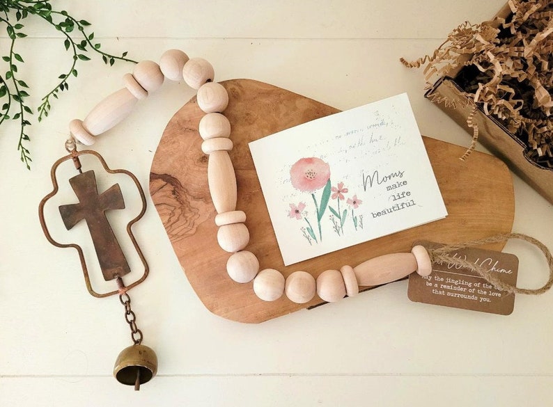 GIFT FOR MOM spinning cross wind chime, Mothers Day Gift, birthday gift, mother in law gift, new mom gift, stepmom gift, personalized card image 1