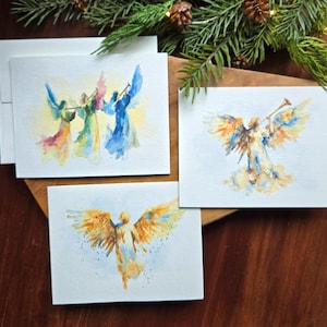 Set of 6 Angels Christmas Cards, Optional Saying & Signature Inside Card, 5.5x4.25"