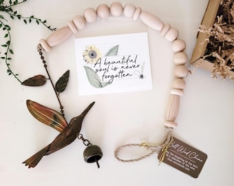 Hummingbird Memorial 30" Bell Chime, Sympathy Gift with Personalized Card