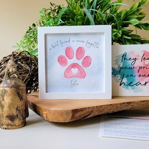 PET LOSS GIFT, Personalized loss of dog or cat memorial / sympathy gift: framed 5.5 painting gift card poem optional chime image 3