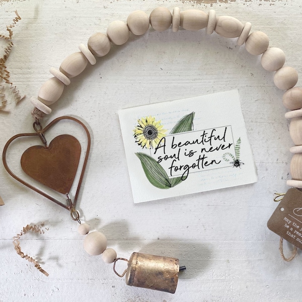 Spinning Heart 30" Memorial Bell Chime Ornament & Personalized Card, Sympathy Gift