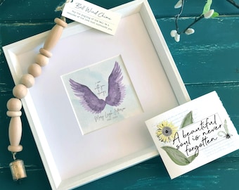 Purple Angel Wings Personalizable Painting (11.5" Framed) & Personalized Card, Sympathy / Memorial Gift