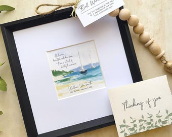 Personalized Sailboat Memorial Art (11" framed) & Card, Coastal Nautical Themed Sympathy Gift