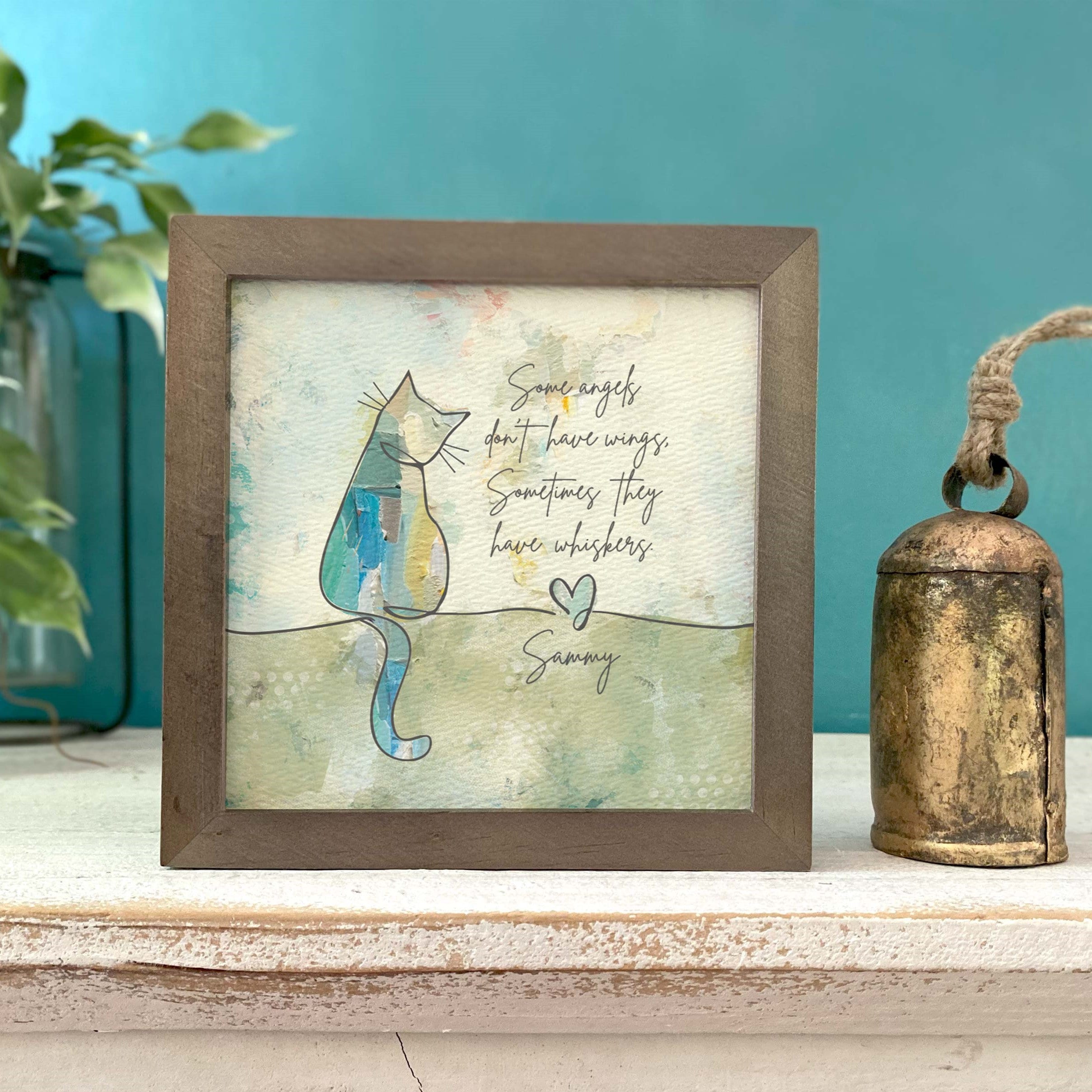 CAT LOSS GIFT, Personalized loss of cat memorial / sympathy gift: framed 5.5" personalized painting + gift card + optional chime