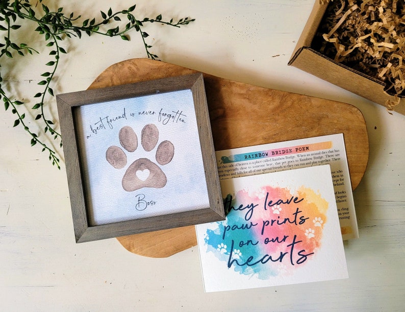 PET LOSS GIFT, Personalized loss of dog or cat memorial / sympathy gift: framed 5.5 painting gift card poem optional chime image 7