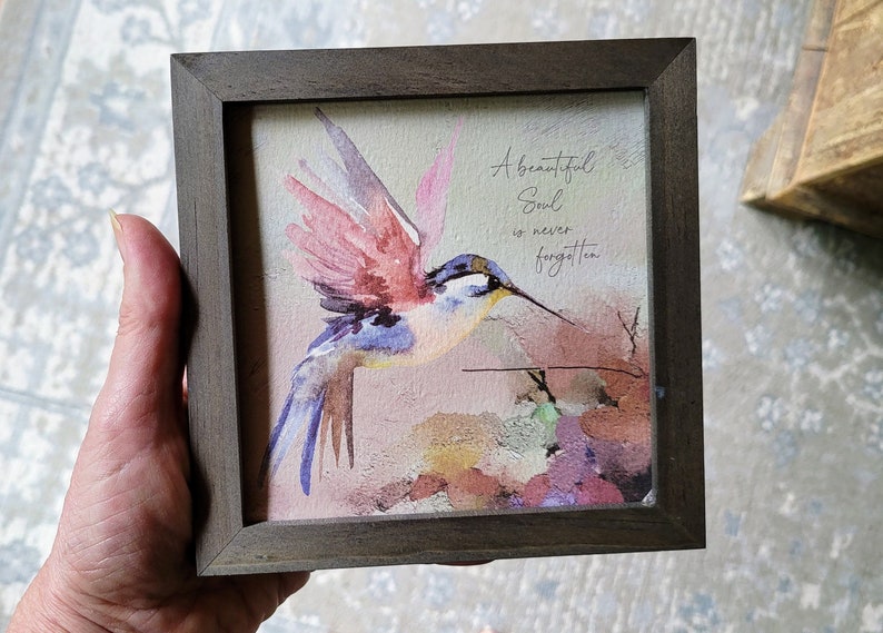 PERSONALIZED HUMMINGBIRD painting sympathy gift, memorial for loss of mother father parent grandparent, a beautiful soul, 5.5 framed image 2