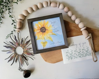 Personalizable Memorial Sunflower Painting (5.75"), 30" Sunburst Chime & Personalized Card, 3pc Sympathy Gift