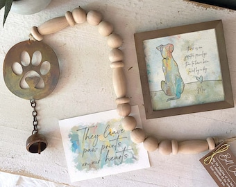 Pet Paw Bell Chime, Personalizable Dog Painting 5.5" Framed, &  Personalized Card, Pet Sympathy Gift