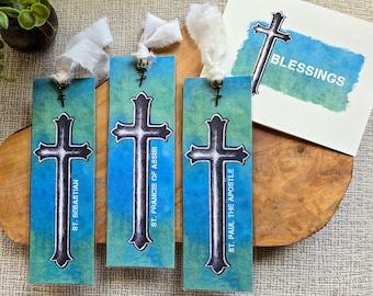 Personalizable Patron Saint Watercolor Bookmark & Gift Card, Optional Wording on Back