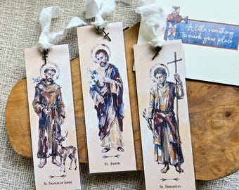 Personalizable Male Patron Saints Impressionist Style Bookmark & Gift Card, Optional Wording on Back