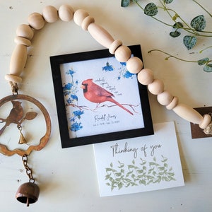 CARDINAL WIND CHIME mini cardinal personalized watercolor painting sympathy gift set, when cardinals appear angels are near, gift card image 1