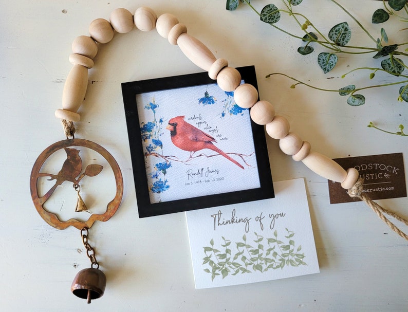 CARDINAL WIND CHIME mini cardinal personalized watercolor painting sympathy gift set, when cardinals appear angels are near, gift card image 1