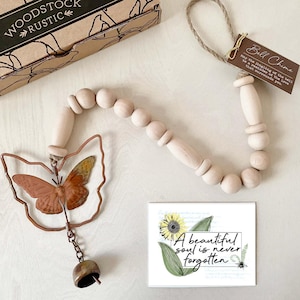 MEMORIAL BUTTERFLY ORNAMENT, 30&quot; spinning bell chime gift set w/ personalized card, sympathy butterfly gift, remembrance butterfly bell
