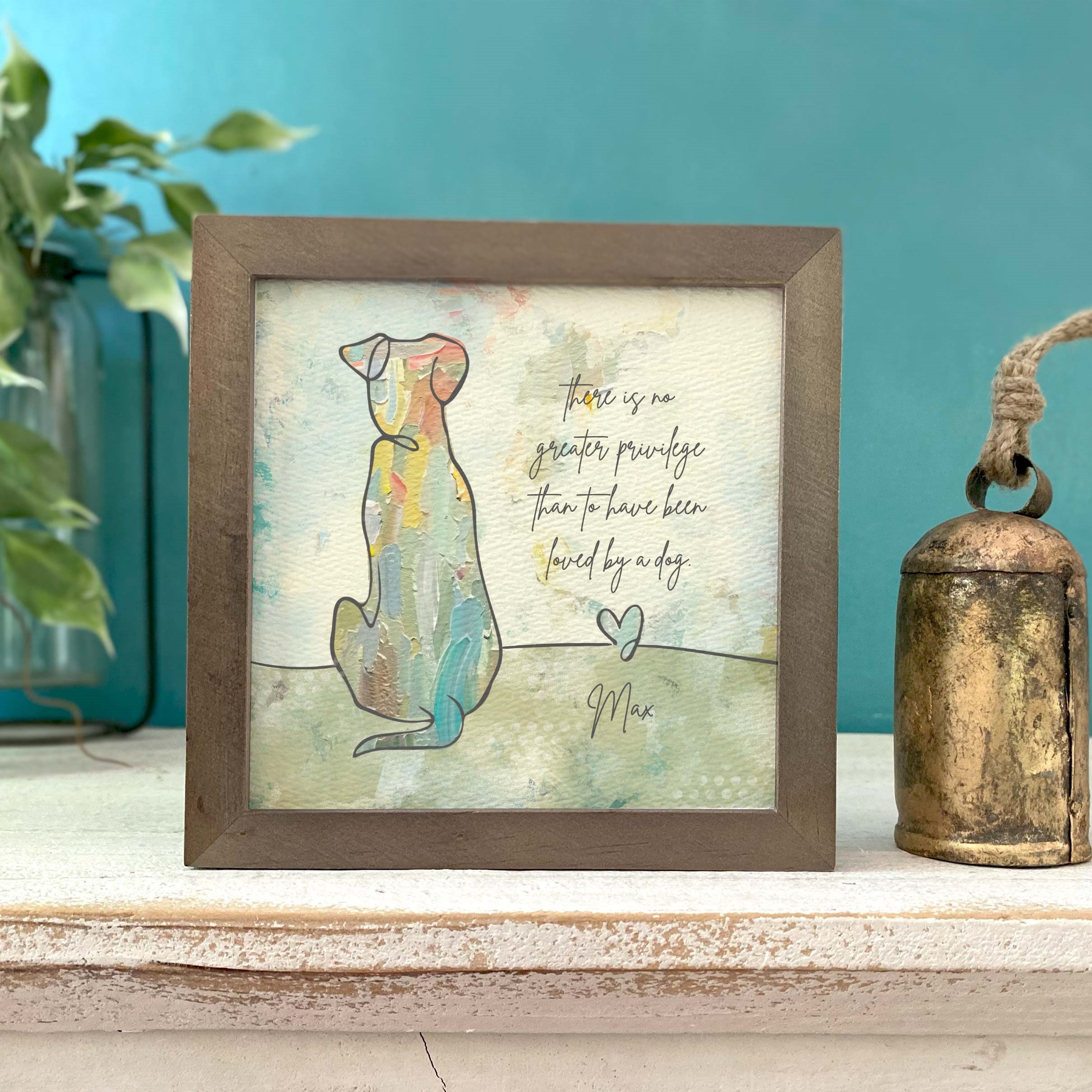 DOG LOSS GIFT, Personalized loss of dog memorial / sympathy gift: framed 5.5" personalized painting + gift card + optional chime