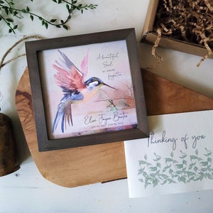 PERSONALIZED HUMMINGBIRD painting sympathy gift, memorial for loss of mother father parent grandparent, a beautiful soul, 5.5 framed image 3